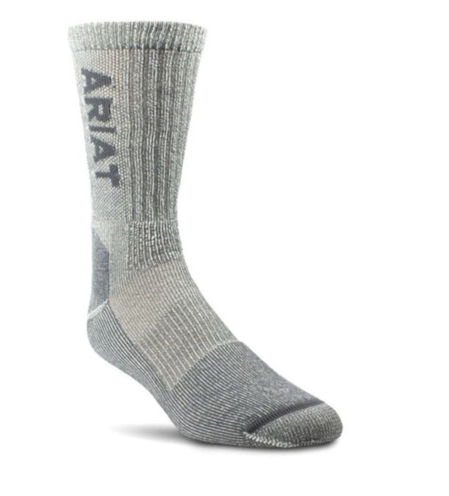 ARIAT WORK MEN LIGHTWEIGHT MERINO WOOL BLEND STEEL TOE CREW SOCKS 1 PAIR