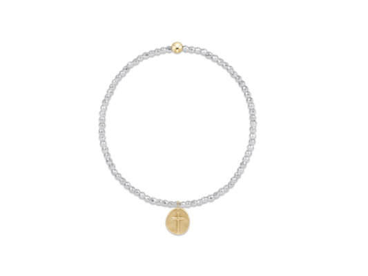 E NEWTON EXTENDS BRIGHT SILVER FACETED HEMATITE 2MM BEAD BRACELET -INSPIRE SMALL GOLD CHARM