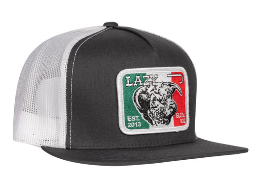 LAZY J RANCH DARK GREY & WHITE MEXICO ELEVATION CLASSIC FIVE PANEL TRUCKER HAT