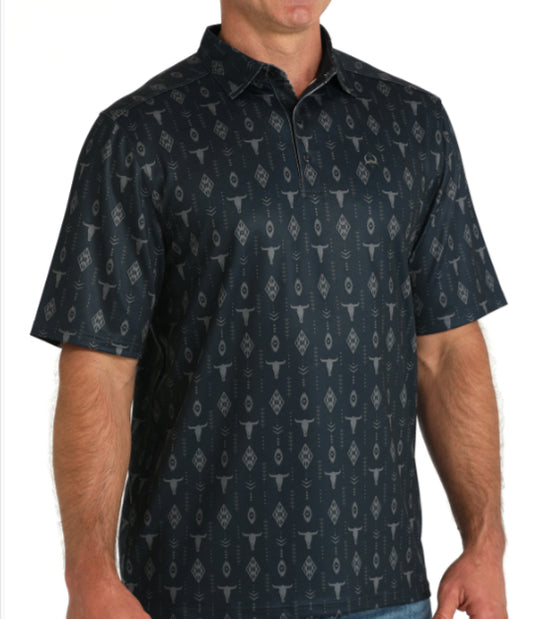 CINCH MENS ARENAFLEX POLO WITH STEER HEADS