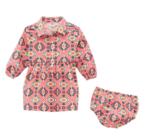 WRANGLER BABY GIRLS LONG SLEEVE RED AZTEC DRESS