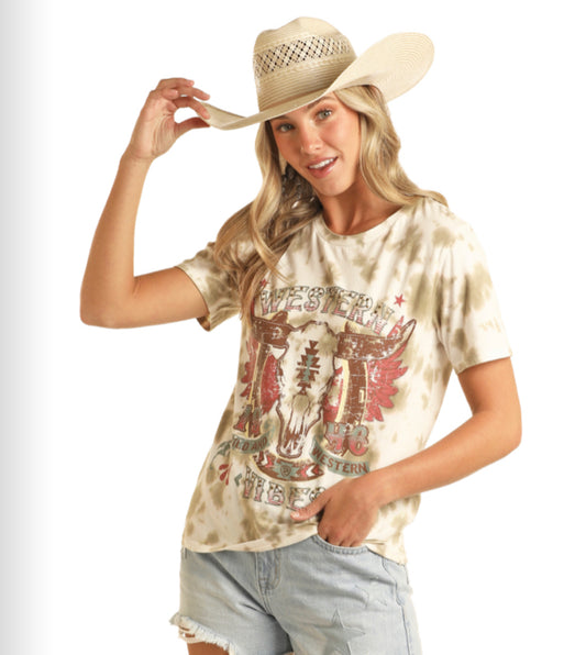 ROCK AND ROLL DENIM WOMENS TIE DYE GRAPHIC TEE