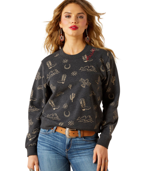ARIAT WOMENS ESSENTIAL CREW BLACK HEATHER SWEATSHIRT