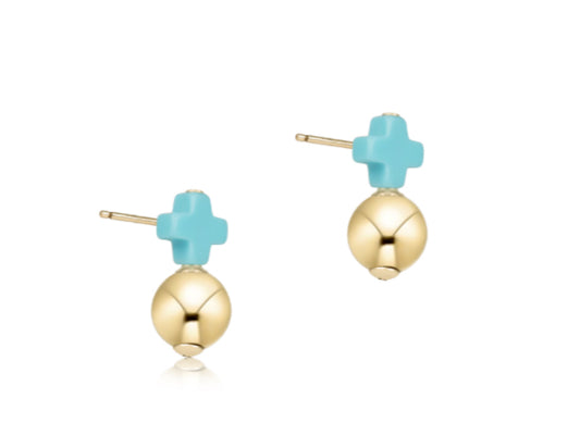 E NEWTON SIGNATURE CROSS SMALL TURQUOISE STUD-CLASSIC GOLD