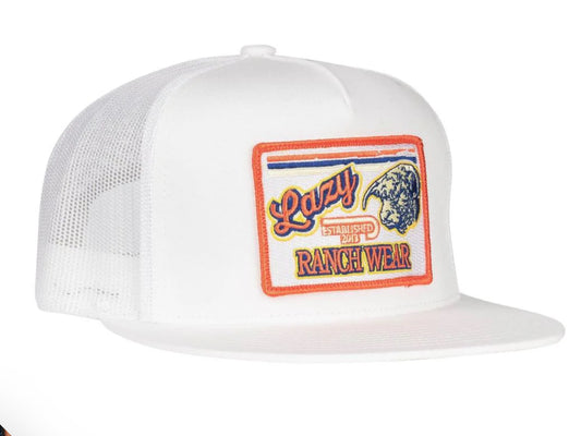 LAZY J RANCH WHITE RETRO HEREFORD CLASSIC FIVE PANEL TRUCKER HAT