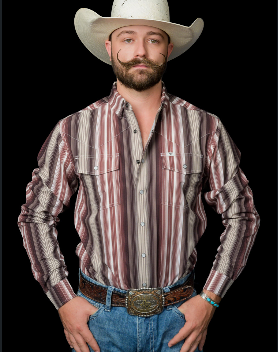 FERRELL BRAND MENS “THE HARRISON” IN BROWN LONG SLEEVE SNAP SHIRT