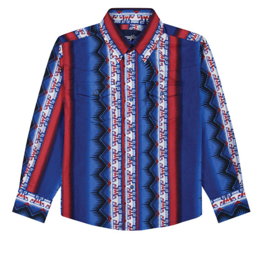WRANGLER BOYS CHECOTAH LONG SLEEVE WESTERN PRINT SNAP SHIRT
