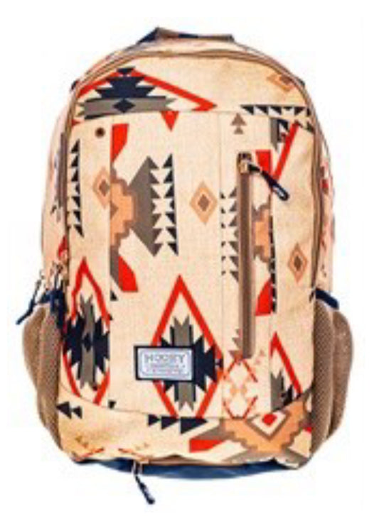 HOOEY ROCKSTAR BACKPACK-SIMPLY TAUPE/CORDOVAN NOMAD PATTERN FRONT PANEL WITH TAN/NAVY ACCENTS