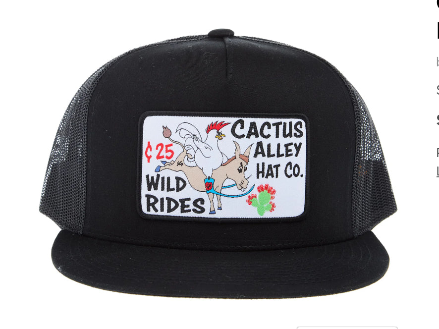 CACTUS ALLEY HAT CO WILD RIDES CA6006 BLACK/BLACK MESH SNAPBACK