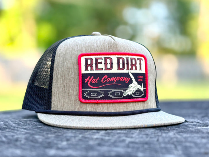 RED DIRT HAT CO BONES-HEATHER TAN/BLACK/BLACK ROPE 5 PANEL HAT