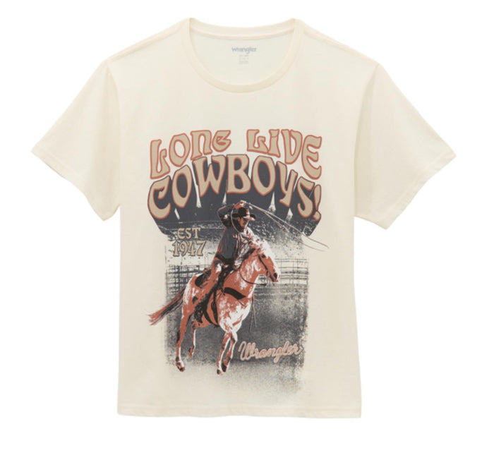 WRANGLER WOMENS GIRLFRIEND FIT LONG LIVE COWBOYS TEE