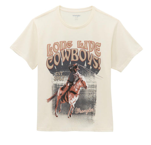 WRANGLER WOMENS GIRLFRIEND FIT LONG LIVE COWBOYS TEE