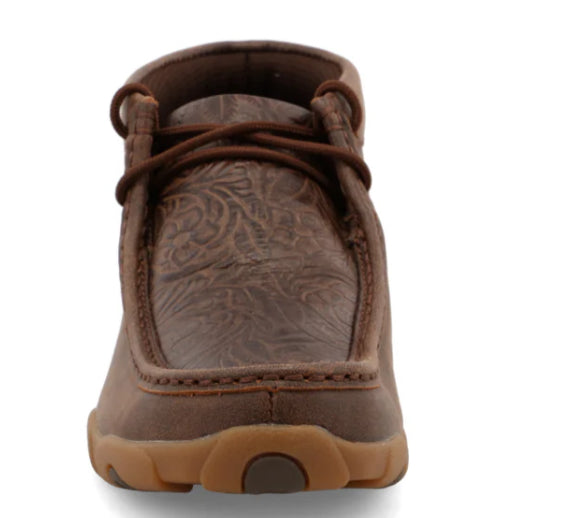 TWISTED X WOMENS DRIVING MOCS D TOE BROWN WITH BROWN TOOLED INLAY