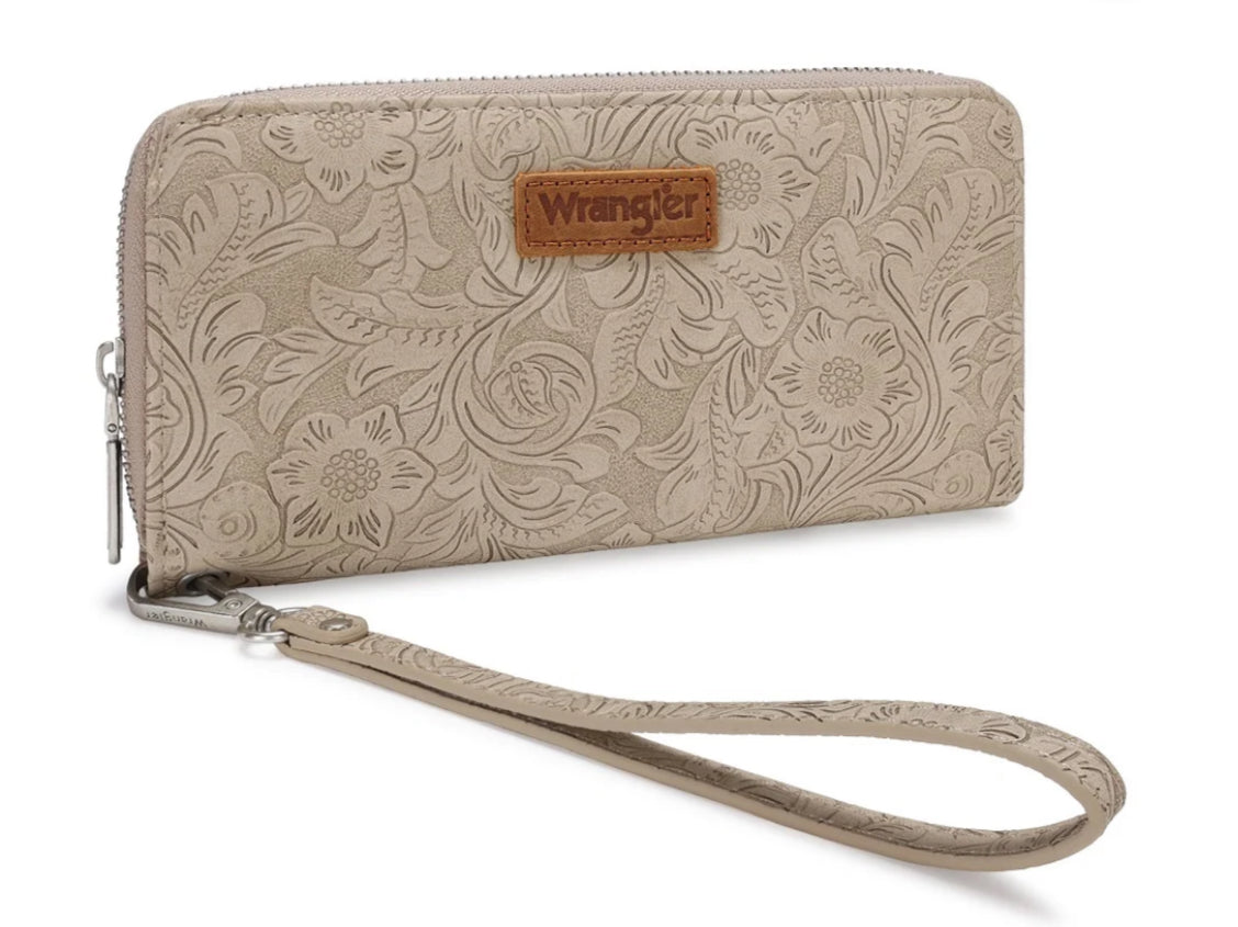 WRANGLER FLORAL TOOLED WRISTLET RFID WALLET