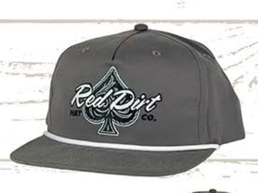 RED DIRT HAT CO HOLD EM’-CHARCOAL/CHARCOAL WHITE ROPE 5 PANEL UNSTRUCTURED HAT