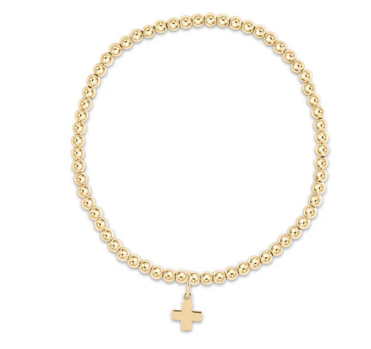 ENEWTON CLASSIC GOLD 3 MM BEAD BRACELET-SIGNATURE CROSS GOLD CHARM