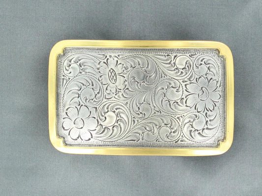 NOCONA GOLD EDGE SILVER FILIGREE BELT BUCKLE