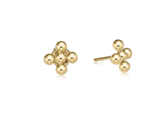 E NEWTON CLASSIC BEADED SIGNATURE CROSS STUD EARRINGS 3MM BEAD GOLD