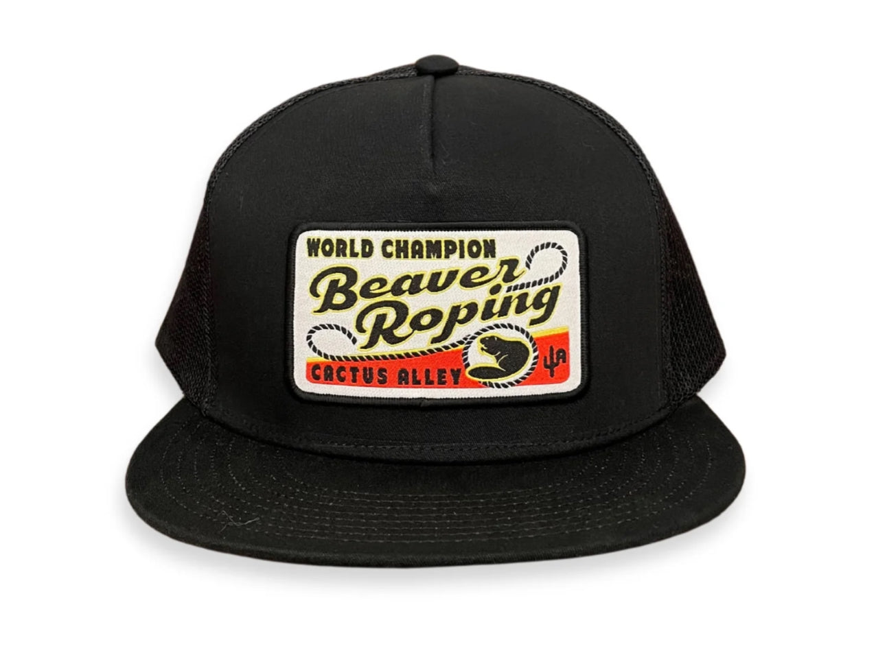 CACTUS ALLEY HAT CO BEAVER ROPING 6006 BLACK/BLACK MESH SNAPBACK CAP
