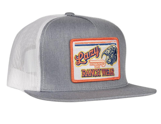 LAZY J RANCH HEATHER GREY & WHITE RETRO HEREFORD CLASSIC FIVE PANEL TRUCKER HAT