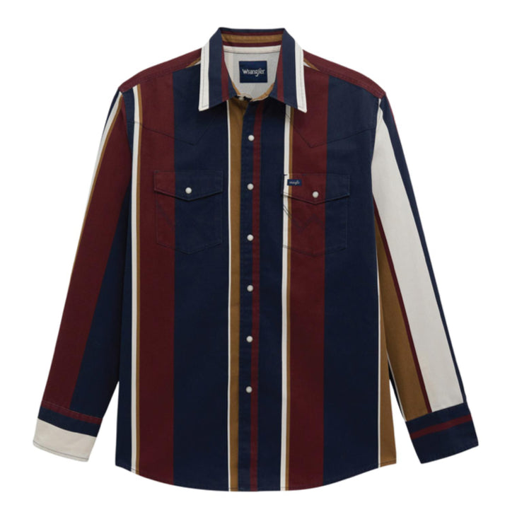 WRANGLER MENS VINTAGE INSPIRED LONG SLEEVE BRUSHPOPPER-CLASSIC FIT-NAVY MULTI