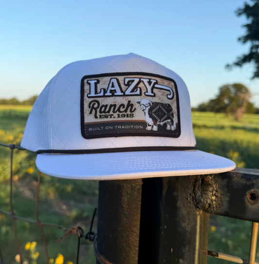 LAZY J RANCH WHIE BROWN COOL FRONT CLASSIC ROPE TRUCKER HAT