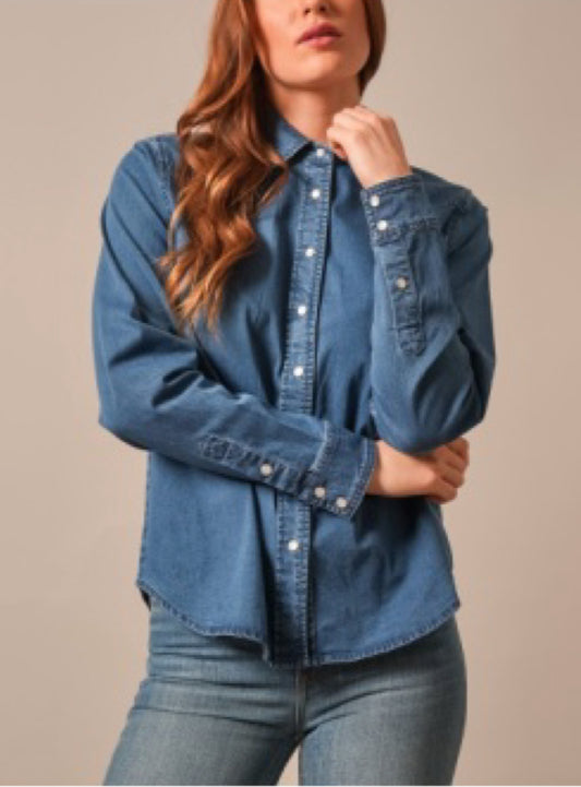 KIMES RANCH LOLO PEARL SNAP DENIM SHIRT