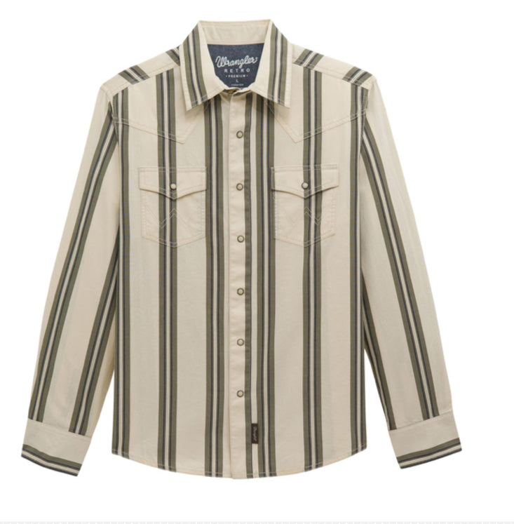 WRANGLER MENS RETRO PREMIUM LONG SLEEVE STRIPED SNAP SHIRT