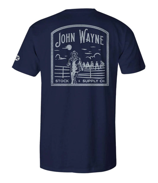 HOOEY JOHN WAYNE NAVY CREW NECK SHORT SLEEVE T-SHIRT WITH LOGO ON CHEST AND SLEEVE