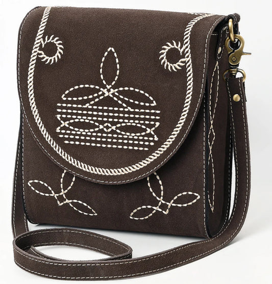 AMERICAN DARLING WESTERN STITCH GENUINE SUEDE FLAP PURSE
