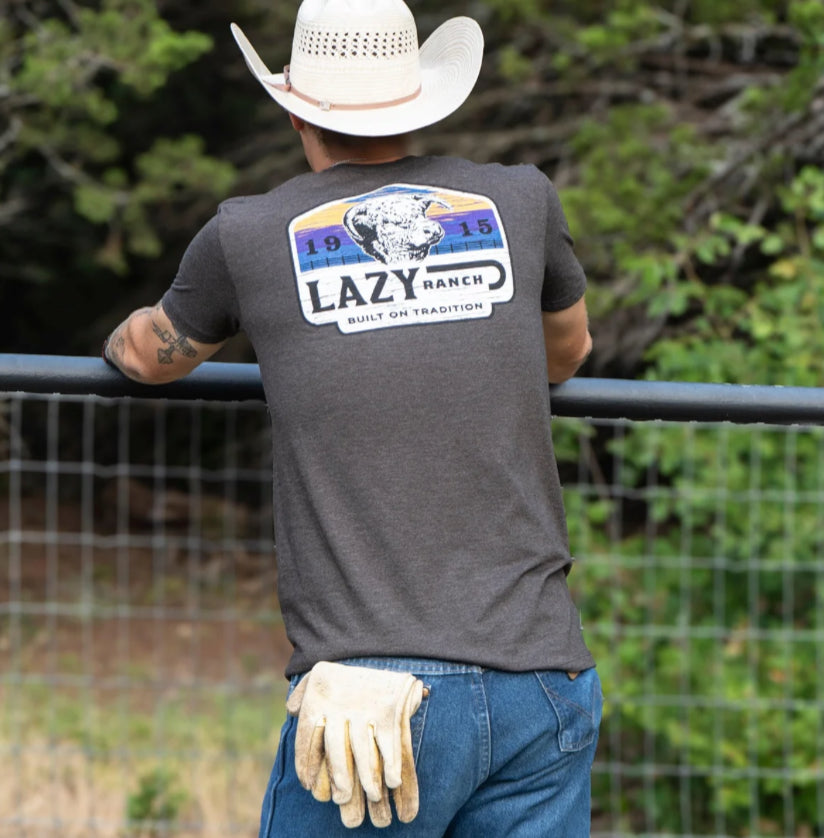LAZY J RANCH BULL WAGON SHORT SLEEVE TSHIRT IN CHARCOAL