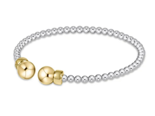 E NEWTON CLASSIC STERLING MIXED METAL 3MM BEAD CUFF GOLD