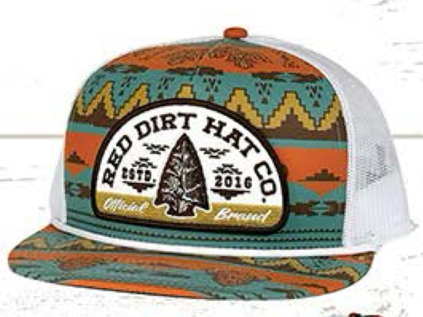 RED DIRT HAT CO LOST & FOUND-AZTEC/WHITE WHITE ROPE 5 PANEL FLAT BILL SNAPBACK HAT