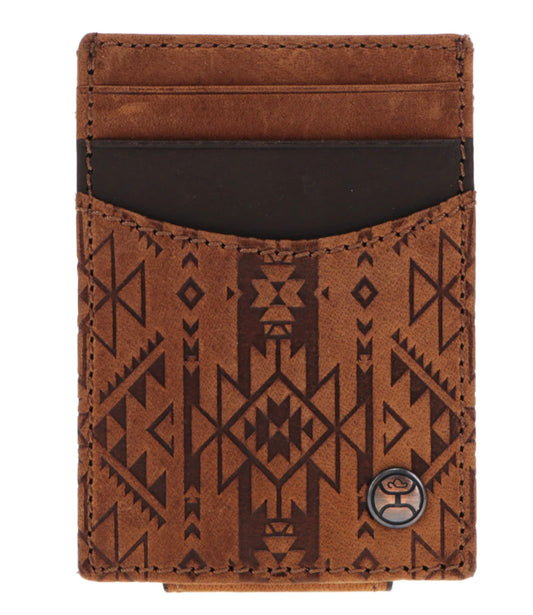 HOOEY “MONTEREY” BROWN EMBOSSED MONEY CLIP WALLET WITH HOOEY LOGO RIVET