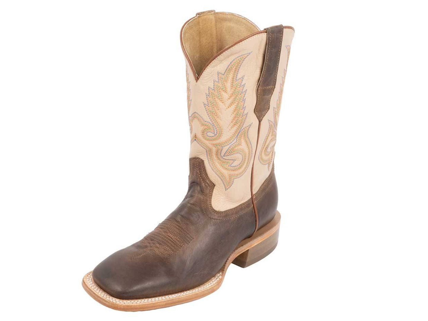 R WATSON RW RANCH MENS IVORY COWHIDE/MAD BROWN GOAT SQUARE TOE COWBOY BOOT