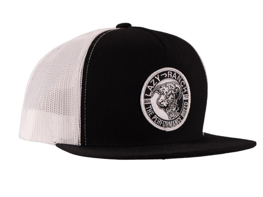 LAZY J RANCH BLACK & WHITE PERFORMANCE BREED CLASSIC FIVE PANEL TRUCKER HAT