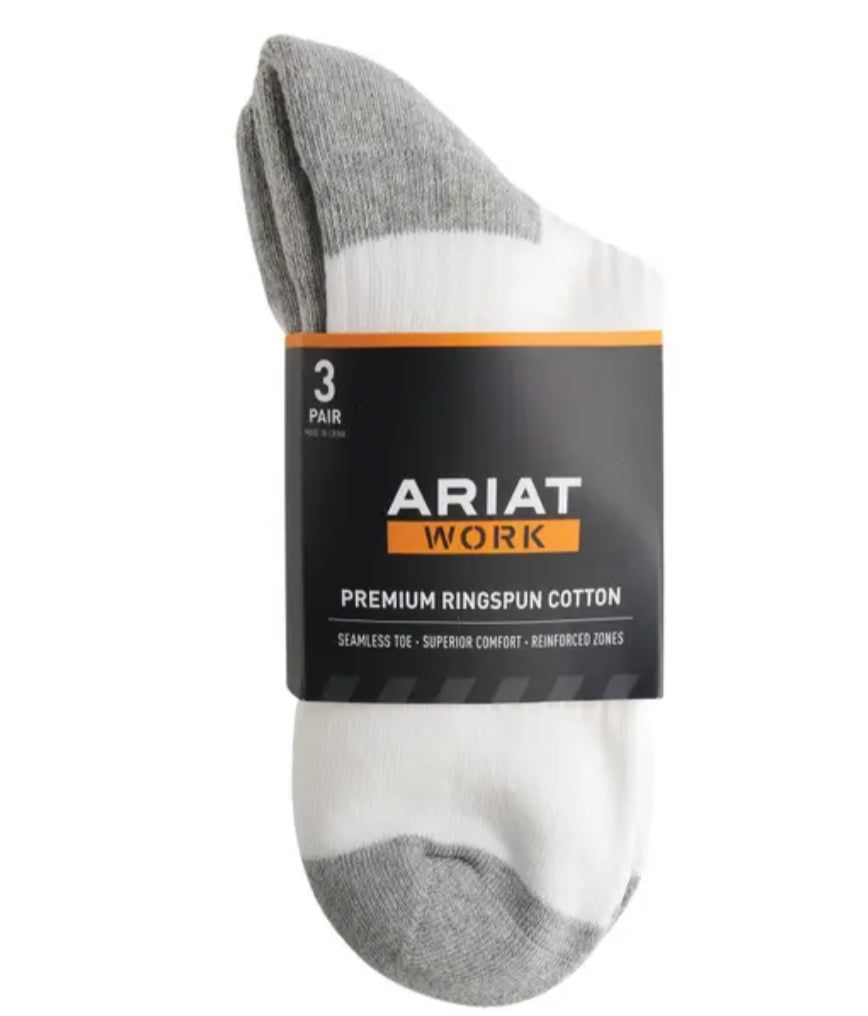 ARIAT WORK PREMIUM RINGSPUN COTTON 1/4 CREW SOCKS-3 PAIR