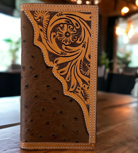 RANGER BELT CO RODEO WALLET WITH HAND TOOLED LEATHER