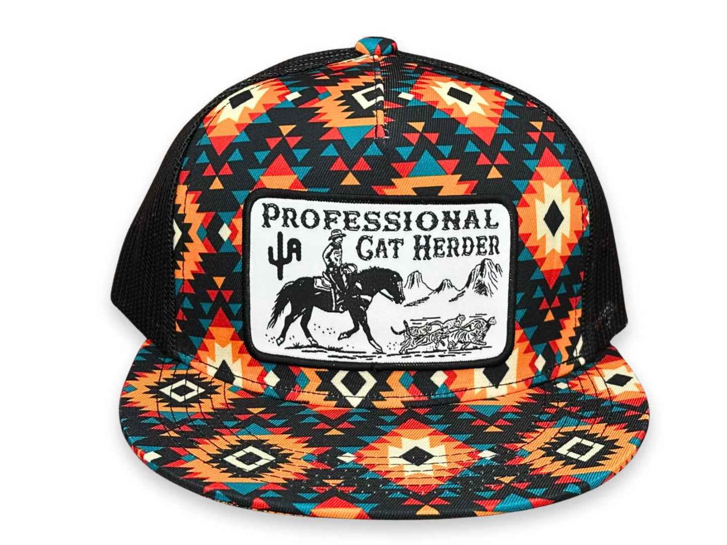 CACTUS ALLEY HAT CO CAT HERDER CA SUNBURST AZTEC/BLACK MESH SNAPBACK CAP