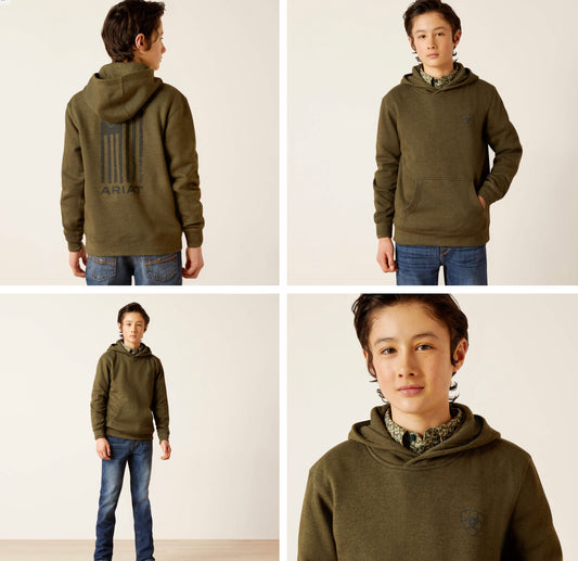 ARIAT BOYS FADED OLIVE HOODIE