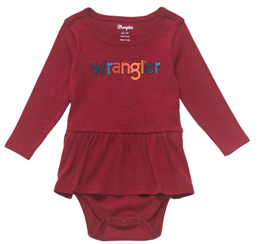 WRANGLER BABY GIRLS BURGUNDY LONG SLEEVE ONSIE WITH WRANGLER LOGO