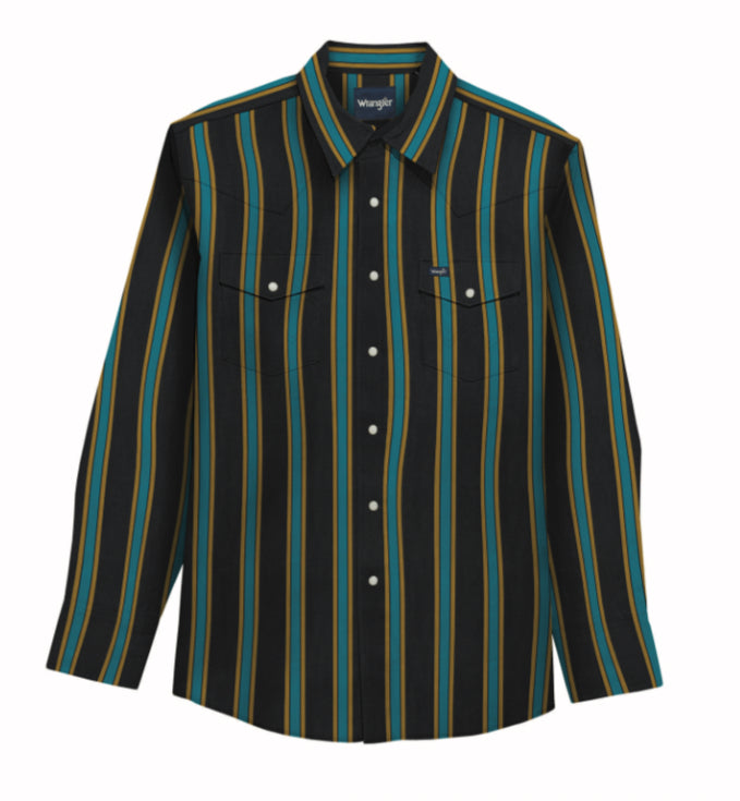 WRANGLER MENS VINTAGE INSPIRED LONG SLEEVE BRUSHPOPPER SNAP SHIRT