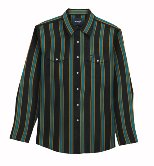 WRANGLER MENS VINTAGE INSPIRED LONG SLEEVE BRUSHPOPPER SNAP SHIRT