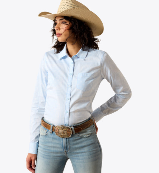 ARIAT WOMENS KIRTY STRETCH SHIRT IN NANTUCKET BREEZE BANDANA