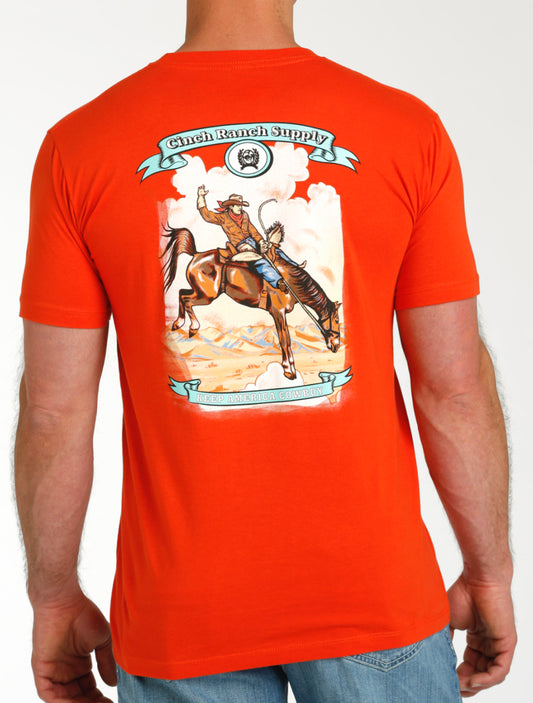 CINCH MENS RED BRONC RIDER TEE