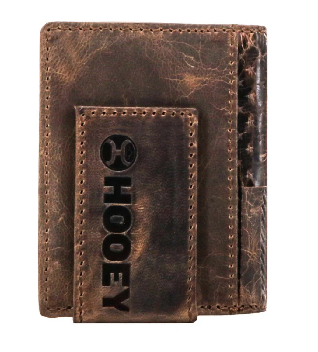 HOOEY MENS LIBERTY ROPER EMBOSSED BIFOLD MONEY CLIP WALLET WITH LOGO RIVET