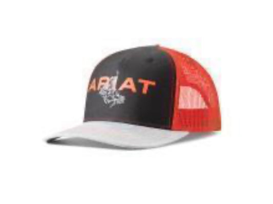 ARIAT RED GRAY AND BLACK BRONC CAP