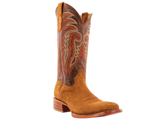 R WATSON TAN ROUGHOUT COWHIDE ARIZONA TAN COWHIDE WIDE SQUARE TOE COWBOY BOOT