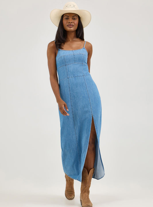 WRANGLER WOMENS RETRO PUNCHY MAXI DENIM DRESS