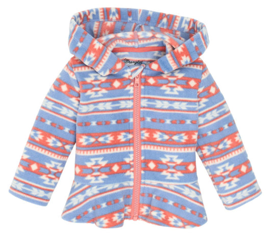 WRANGLER BABY GIRLS LONG SLEEVE AZTEC BLUE FLEECE FULL ZIP JACKET